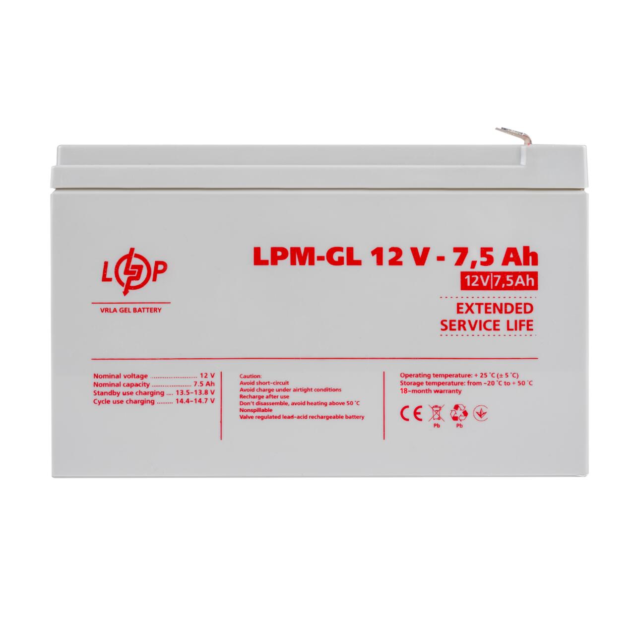 121e25c434c7cd16a8baf948d2816-2 Аккумулятор гелевый LPM-GL 12V - 7.5 Ah - Зображення 1
