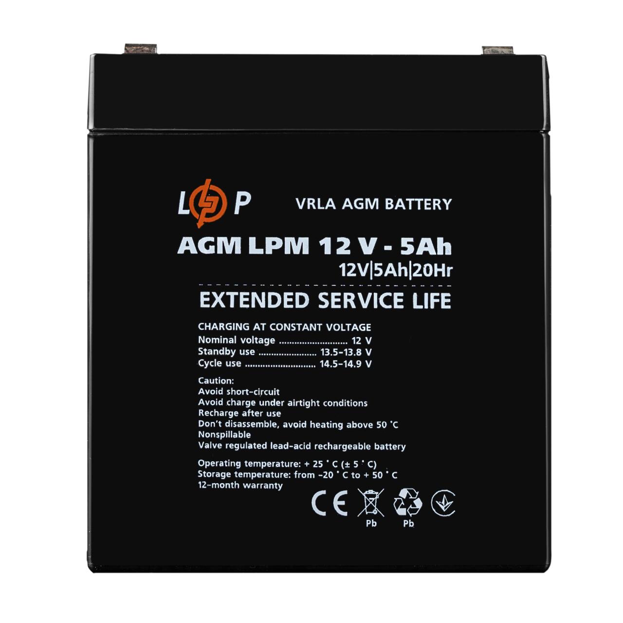 3ef8fe2d049ba0f192bcd2db0eded-1 Аккумулятор AGM LPM 12V - 5 Ah - Зображення 1
