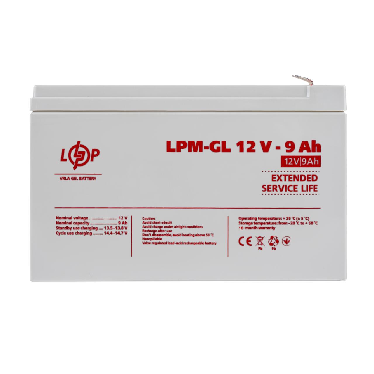 45e8506aed9b0fb20426be1a497f8 Аккумулятор гелевый LPM-GL 12V - 9 Ah - Зображення 1