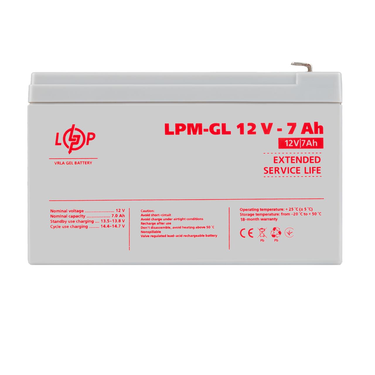 595f6e24af710ae183c461a9b7ba4 Аккумулятор гелевый LPM-GL 12V - 7 Ah - Зображення 1