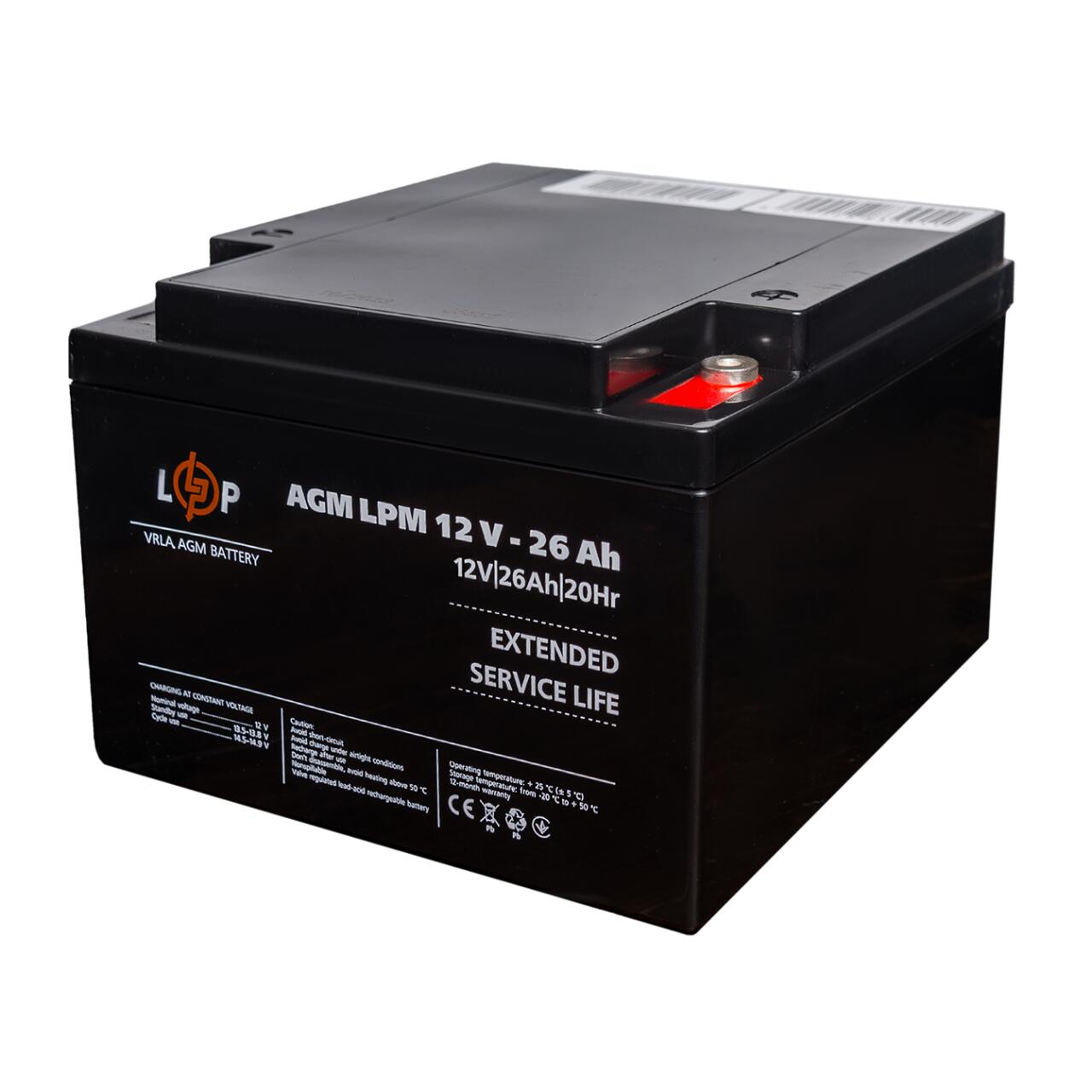 6540439ac5dfe494f367174f35ba0-2 Распродажа (22883) Аккумулятор AGM LPM 12V - 26 Ah под болт М5 (08-2024) - Зображення 1