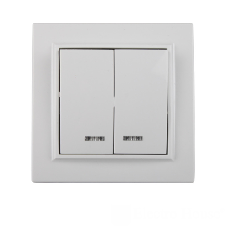 EH-2104 Вимикач подвійний з підсвічуванням, Enzo білий - Зображення 1