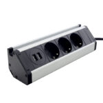 Меблева розетка кухонна (горизонтальна) 3 x 16А, 2 x USB 2.4А, метал + провід 3 x 1.5 mm²