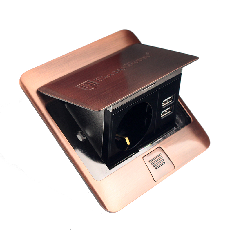 EH-F007 Розетка для підлоги з заземленням врізна 16А + 2USB 2.1А, IP44 , антична мідь - Зображення 1