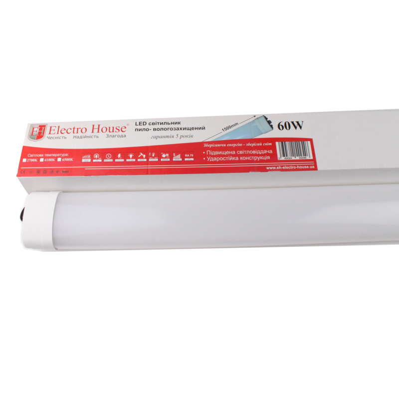 EH-LT-3042 LED світильник ПВЗ IP65 60Вт 150 см холодний білий 6500К, 4800 Лм - Зображення 1