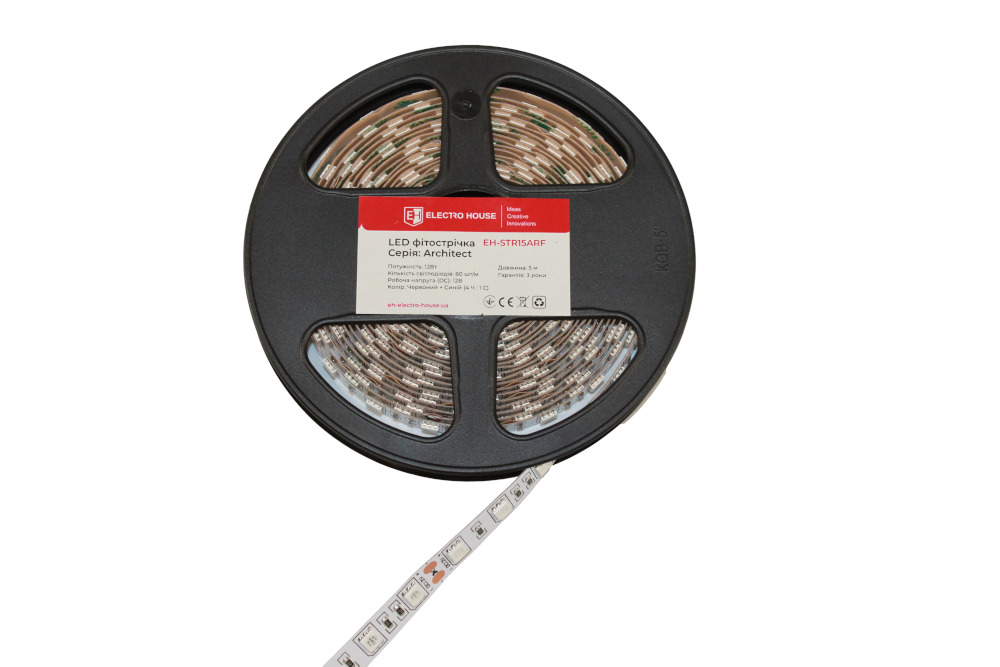 EH-STR15ARF-1 LED фітострічка 12Вт 12В SMD5050 60 діодів, червоний+синій, серія Architect, гарантія 3 роки - Зображення 1
