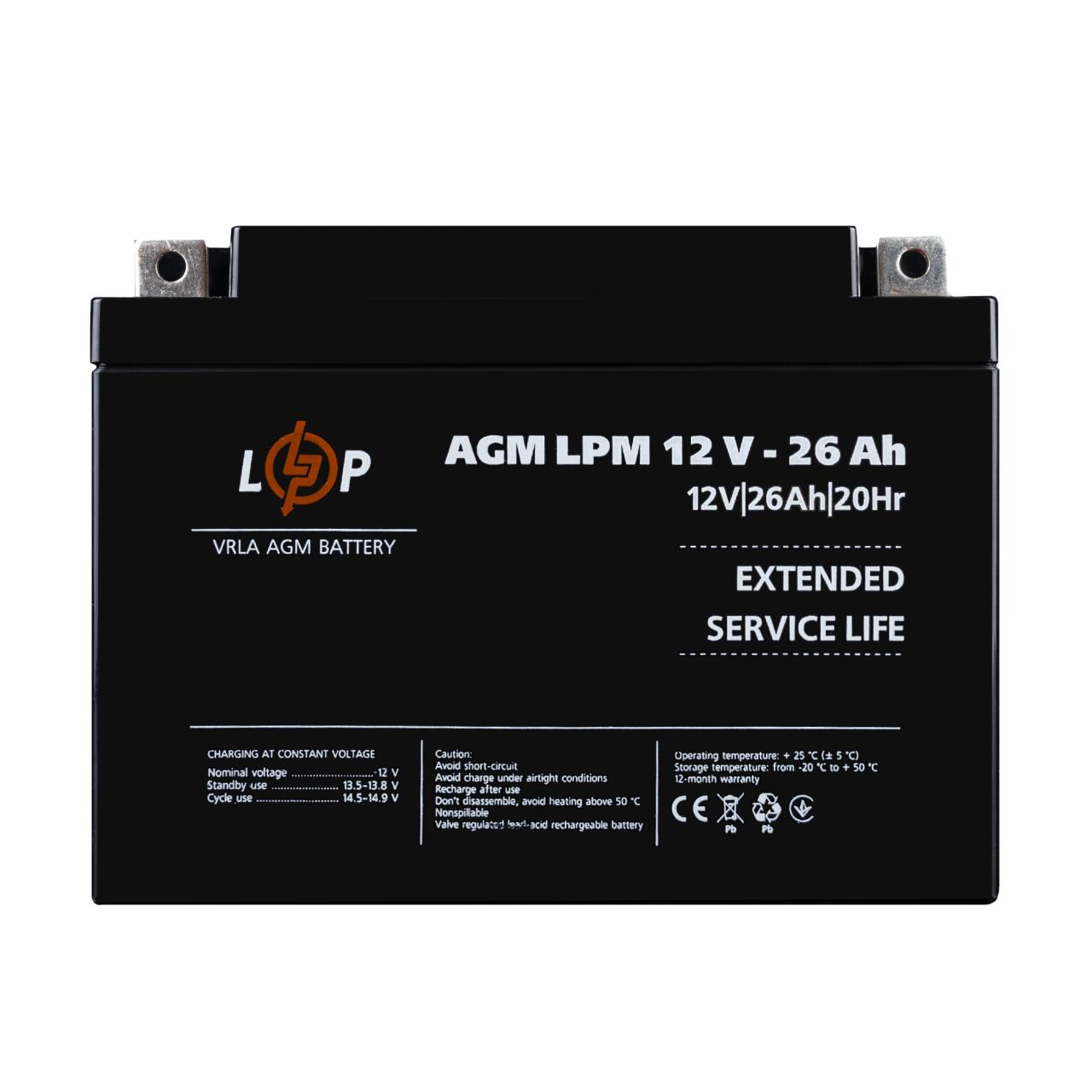 aabc72c06ddb9e997b7a6a2e83fcf-2 Аккумулятор AGM LPM 12V - 26 Ah - Зображення 1